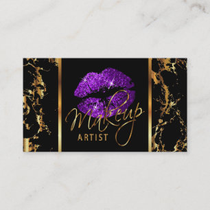 Makeup Artist with Marble Gold & Purple Accents Business Card