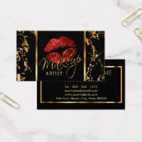 Makeup Artist with Marble Gold & Red Accents Business Card