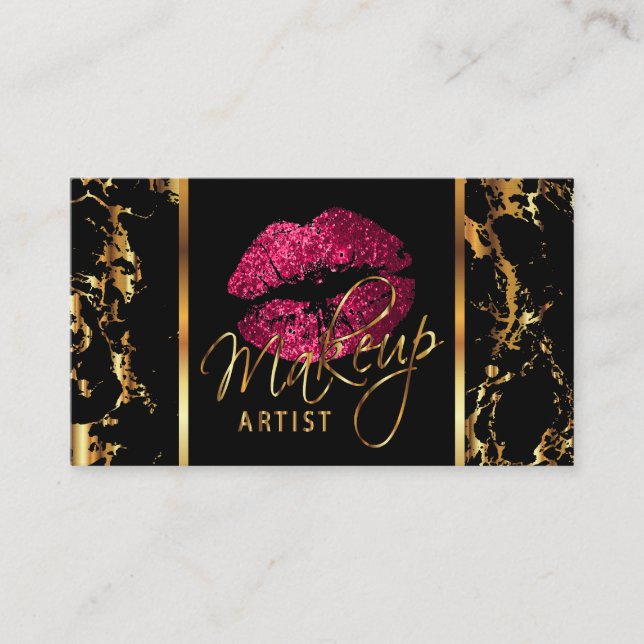 Makeup Artist with Marble & Pink Gold Accents Business Card (Front)