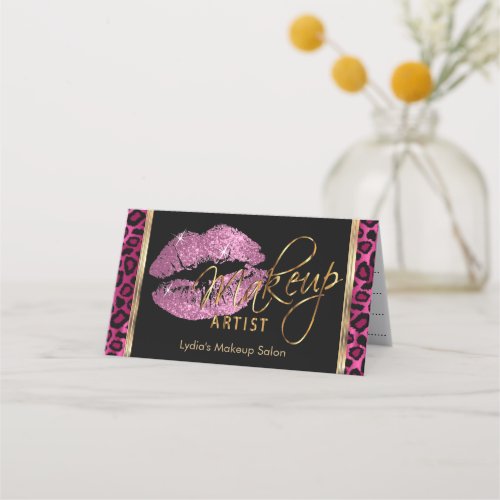 Makeup Artist with Pink Leopard  Pink Lips  Appointment Card