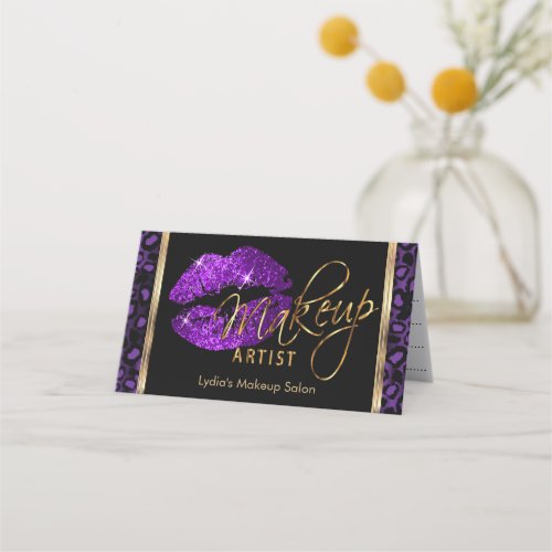 Makeup Artist with Purple Leopard  Purple Lips   Appointment Card