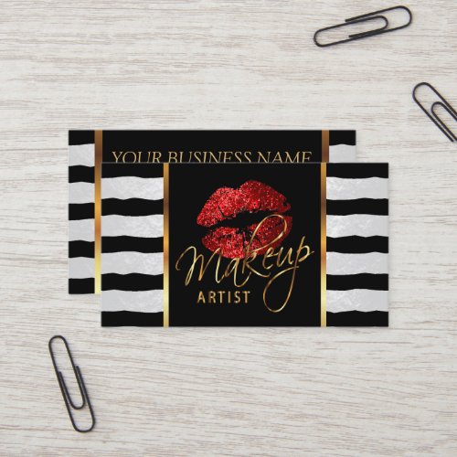 Makeup Artist with Stripes  Red Lips Business Card