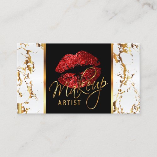 Makeup Artist with White Marble Gold  Red Accents Business Card