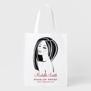 Makeup artist Woman Face long eyelashes branding Reusable Grocery Bag