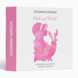 Makeup Artist Woman Silhouette Watercolor Beauty 3 Ring Binder