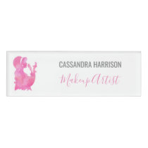 Makeup Artist Woman Silhouette Watercolor Beauty Name Tag