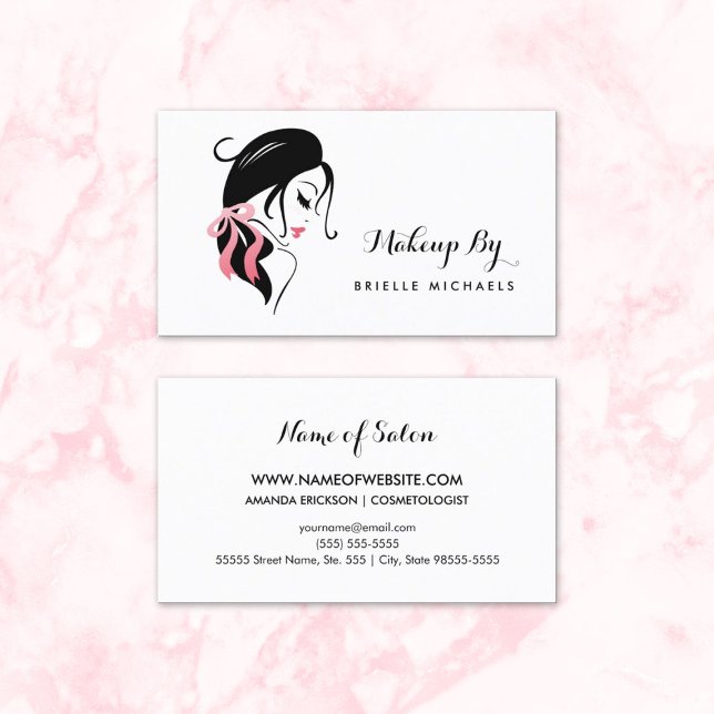Makeup Artist Woman With Eyelashes and Pink Bow Business Card (Makeup Artist Woman With Eyelashes and Pink Bow Business Cards)