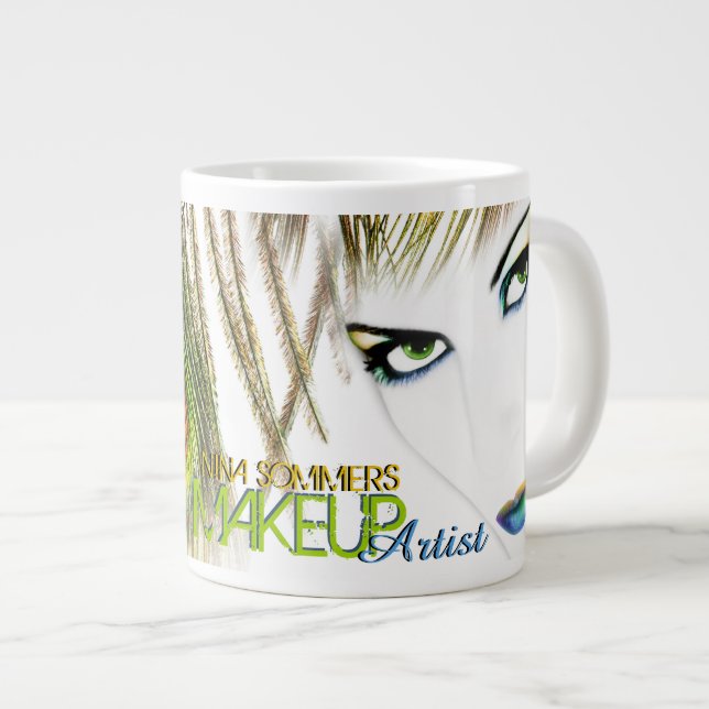 Makeup Artist Woman With Peacock Feather Jumbo Giant Coffee Mug (Front Right)