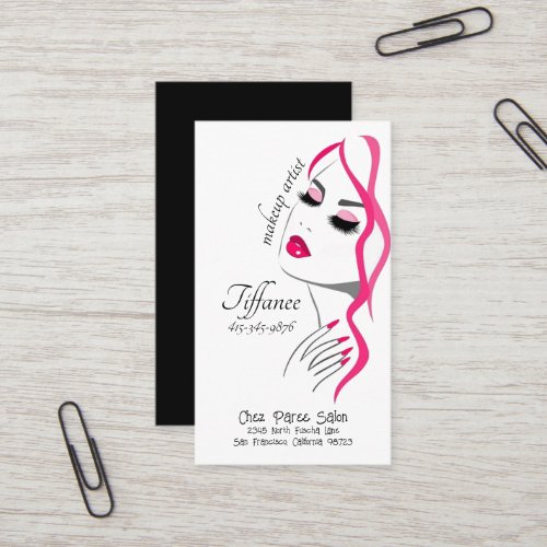 Makeup Artist Women Fuscha Hair Lips Nails Business Card