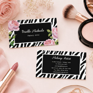 Makeup Artist Zebra Print Pink Rose Business Card