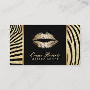 Makeup Artist Zebra Stripes Gold Lips Elegant Business Card at Zazzle