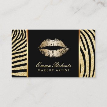 Makeup Artist Zebra Stripes Gold Lips Elegant Business Card by cardfactory at Zazzle