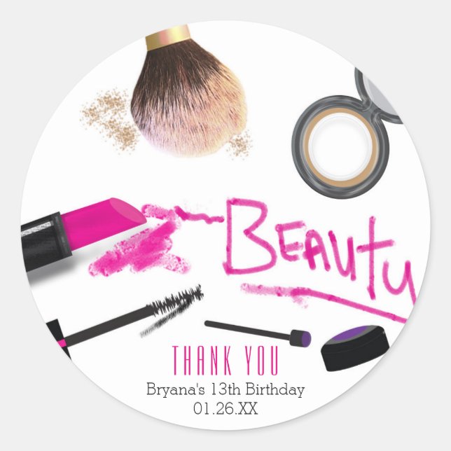 Makeup Beauty Birthday Party Favor Sticker (Front)