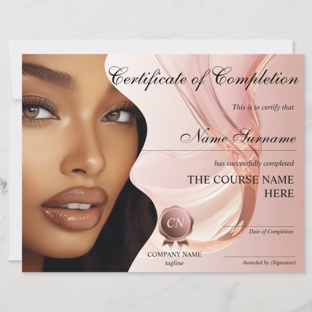 Makeup Beauty Certificate of Completion Award (Front)