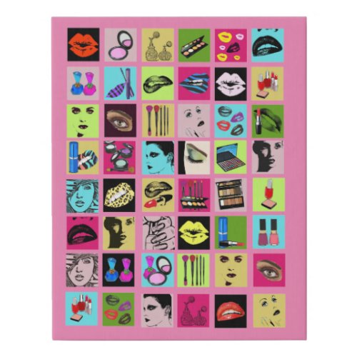 Makeup Beauty Cosmetics womens faces collage art Faux Canvas Print