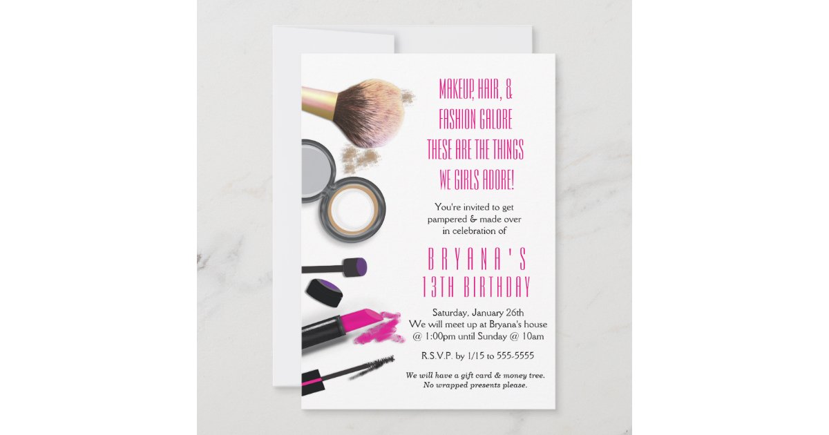 Makeup Beauty Glamour Birthday Party Invitation | Zazzle