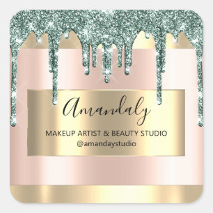 Makeup Beauty Glitter Gold Framed Boutique Blush Square Sticker