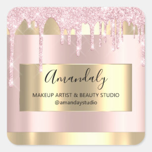 Makeup Beauty Glitter Gold Framed Boutique Square Sticker