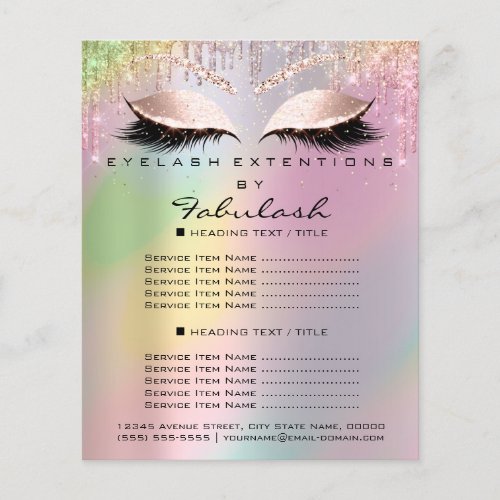 Makeup Beauty Glitter Price List Lash Holograph Flyer