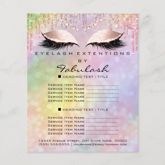 Makeup Beauty Glitter Prices Lash Holograph Pastel Flyer (Front)
