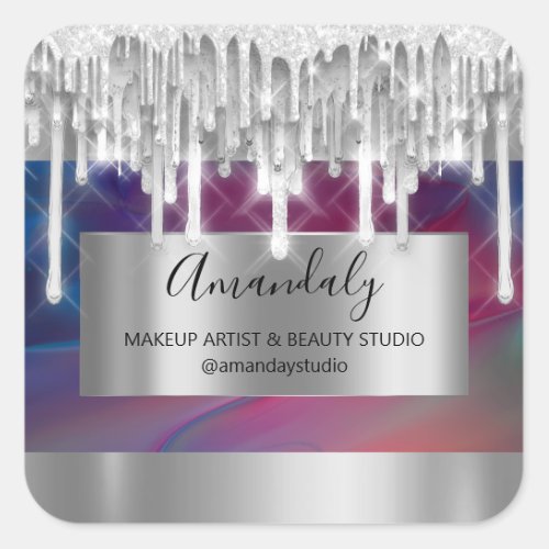 Makeup Beauty Glitter Silver Frame Thank Abstract Square Sticker