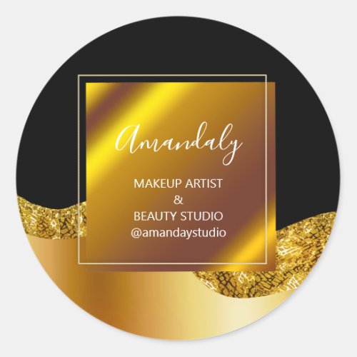 Makeup Beauty Glitter Thank Gold Black VIP Square  Classic Round Sticker