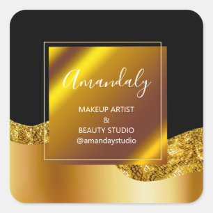 Makeup Beauty Glitter Thank Gold Black VIP Square Sticker