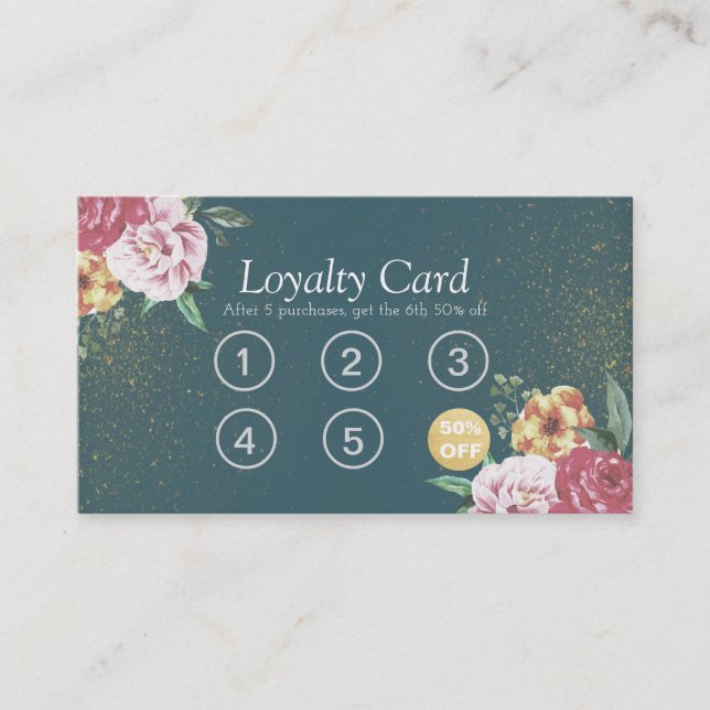 Makeup Beauty Loyalty Card Floral Green Glitter (Front)