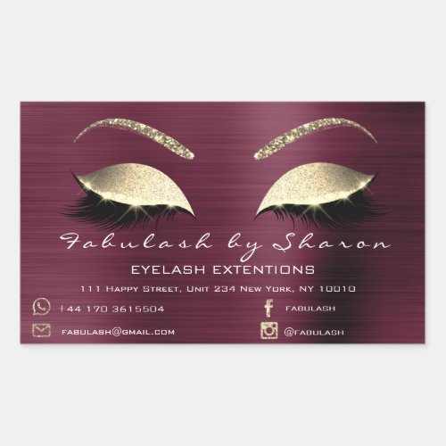 Makeup Beauty Salon Burgundy Adress Luxury Rectangular Sticker