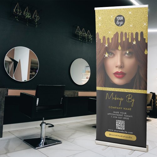 Makeup Beauty Salon Business Black Gold Glitter Retractable Banner