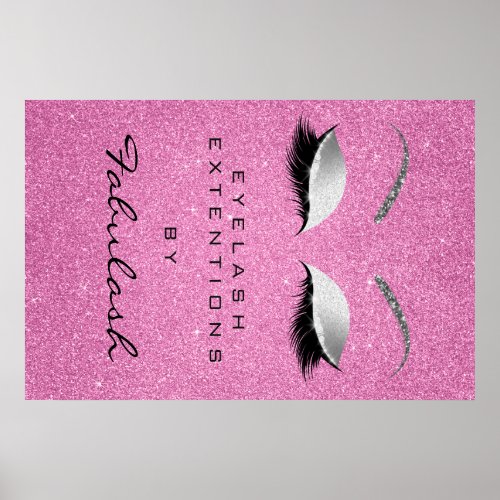 Makeup Beauty Salon Eyebrow Name Silver Pink Poster