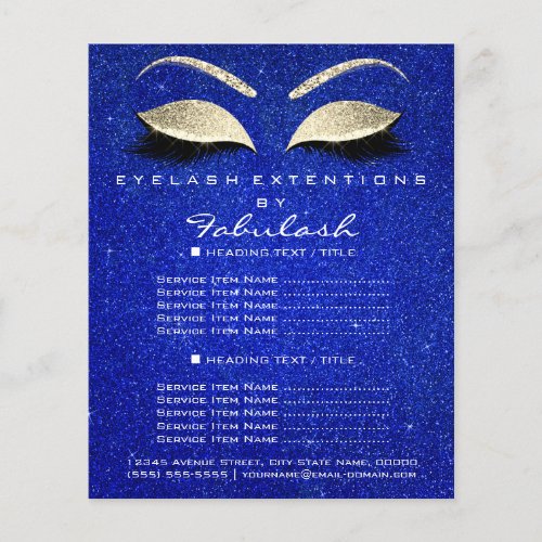 Makeup Beauty Salon Glitter Flyer Gold Blue Prices