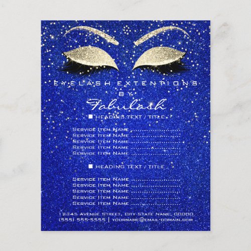 Makeup Beauty Salon Glitter Flyer Gold Cobalt Blue