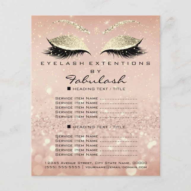 Makeup Beauty Salon Glitter Flyer Pink Gold Skinny (Front)