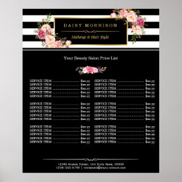 Makeup Beauty Salon Gold Floral Stripes Price List Poster