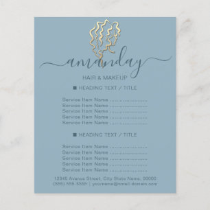 Makeup Beauty Salon Hairdresser Logo Gold Blue Flyer