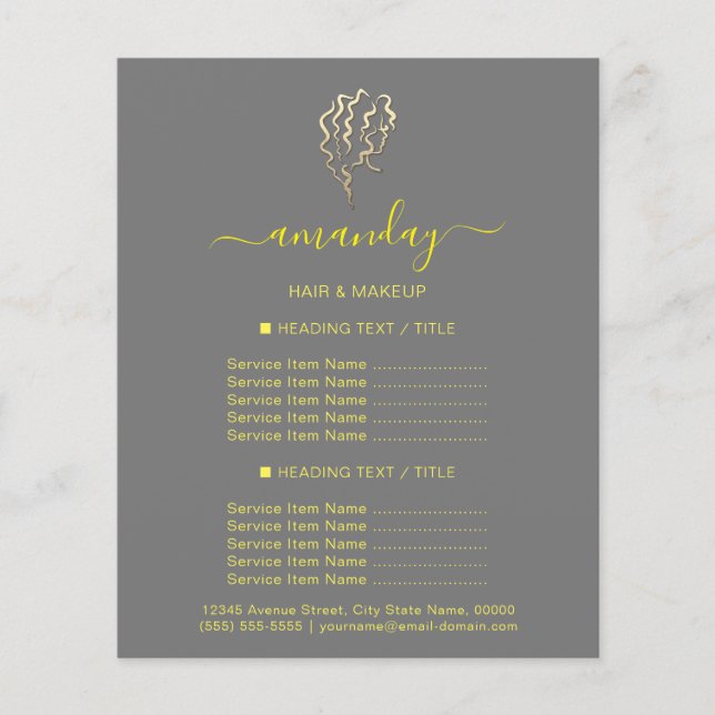 Makeup Beauty Salon Hairdresser Logo Gold Gray Flyer (Front)