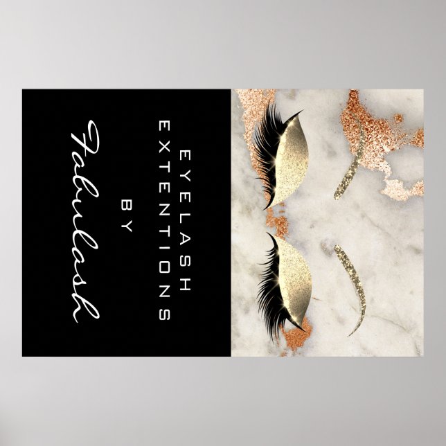 Makeup Beauty Salon Marble Lash Name Copper Marble Poster (Front)