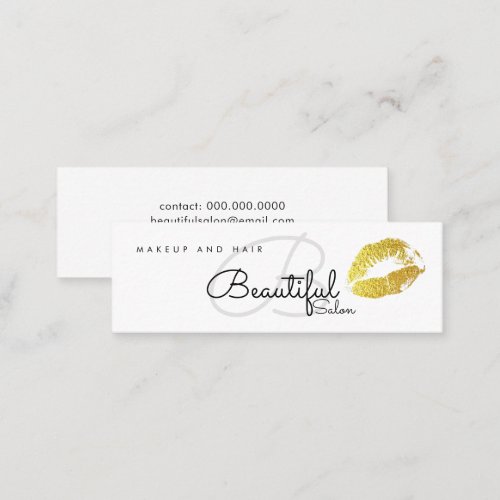 makeup  beauty salon monogram with gold lips mini business card