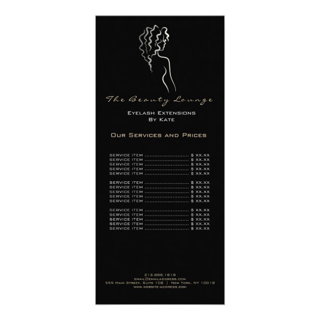 Makeup Beauty Salon Name Black Spa Logo Black Gray Rack Card (Front)