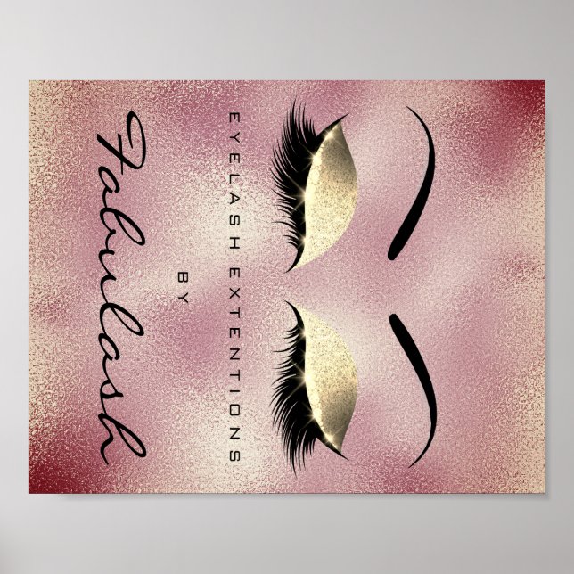 Makeup Beauty Salon Name Gold RoseGlitter Eyebrows Poster (Front)