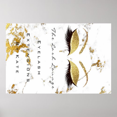 Makeup Beauty Salon Name Marble Gold Glitter Lash Poster