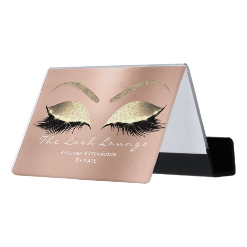 Makeup Beauty Salon Name White Gold Rose Eyebrows Desk Business Card Holder