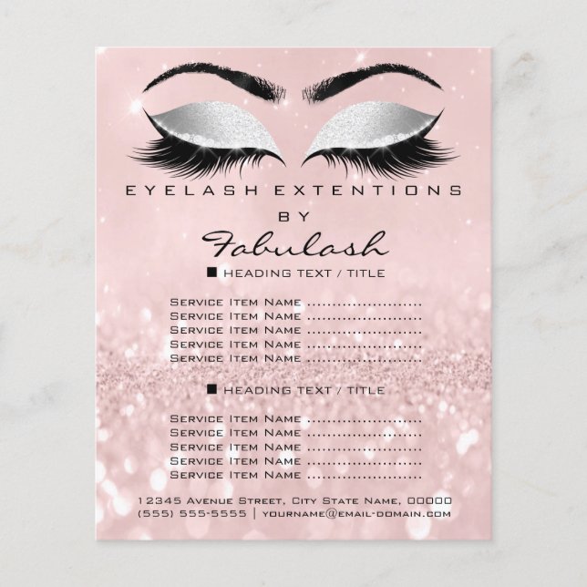 Makeup Beauty Salon Pink Glitter Flyer Gray Lashes (Front)