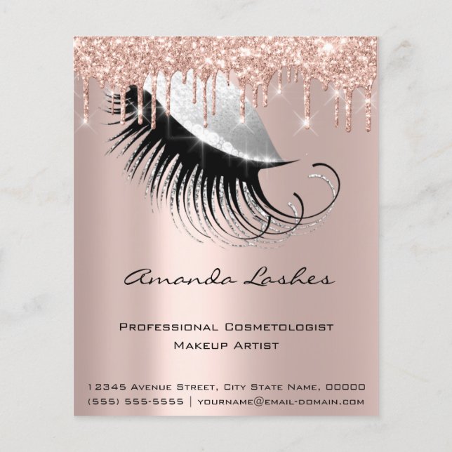 Makeup Beauty Salon Pink Glitter Flyer Gray Rose (Back)