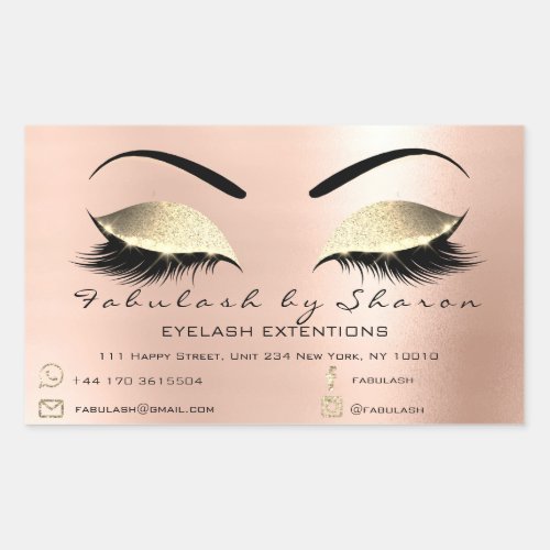 Makeup Beauty Salon Powder Rose Adress Contact Rectangular Sticker