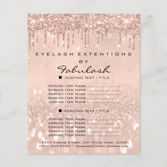 Makeup Beauty Salon Rose Glitter Flyer Prices (Front)