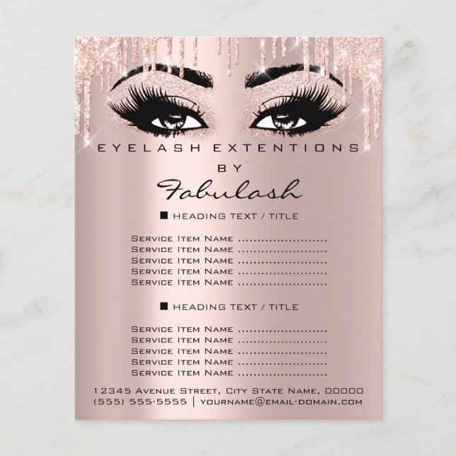 Makeup Beauty Salon Rose Glitter Prices Eyelashes Flyer (Front)