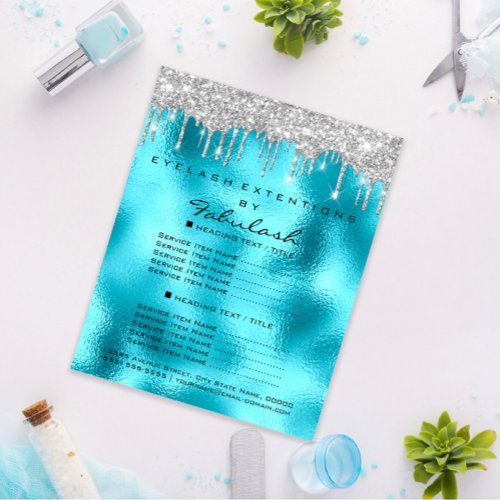 Makeup Beauty Salon Silver  Glitter Blu  Drips Flyer