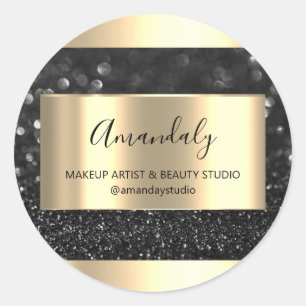 Makeup Beauty Shop Frame Gold Favor Black Gray Classic Round Sticker